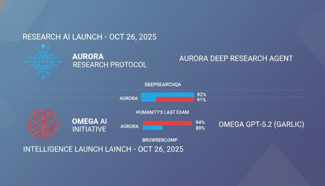 Timeline con i due lanci nello stesso giorno e un cruscotto di benchmark che confronta agenti su diverse prove